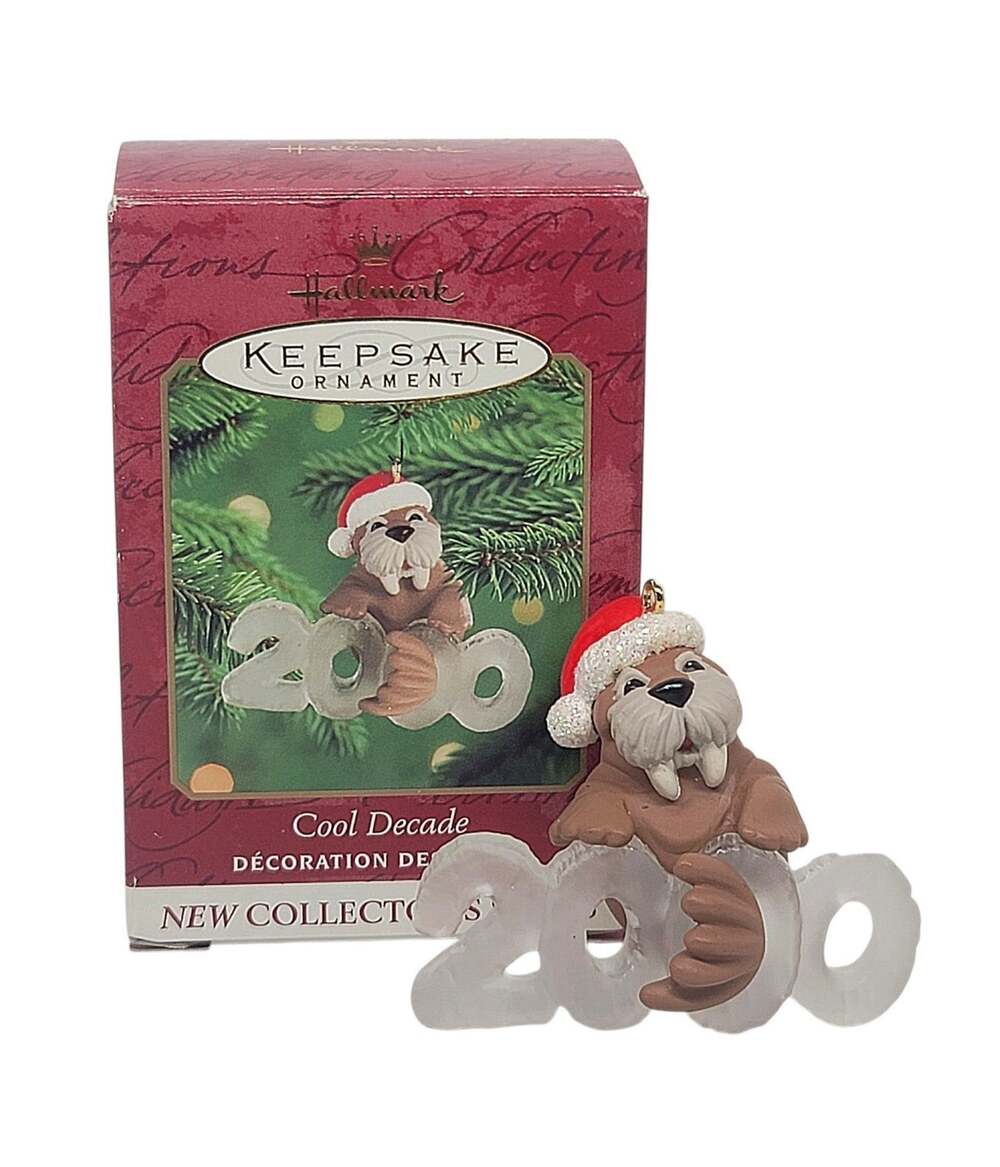 Vtg 2000 Hallmark Cool Decade #1 in Series Walrus Christmas Ornament 2" C200